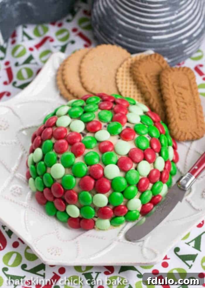 Cookie Dough Cheese Ball | A spectacular dessert cheese ball decked out for the holidays!