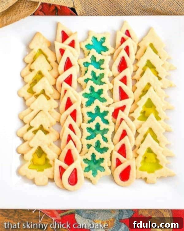Stained Glass Cookies lined up on a square white platter.
