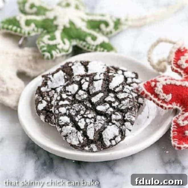 Delicious Chocolate Crinkles on a white plate, perfect for the holidays