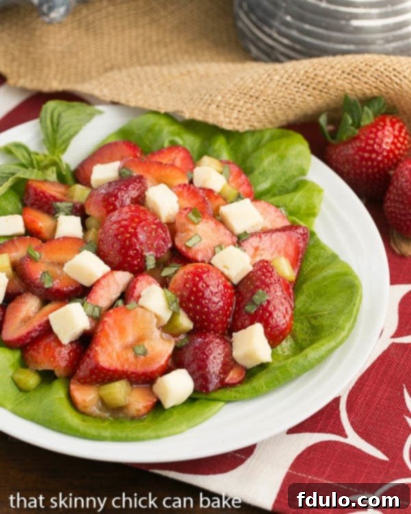 Brie Basil and Strawberry Salad | A simple, unforgettable combination, showing a close-up of the fresh ingredients.