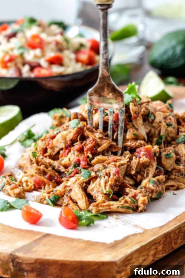 Easy Slow Cooker Shredded Mexican Chicken for tacos and burritos