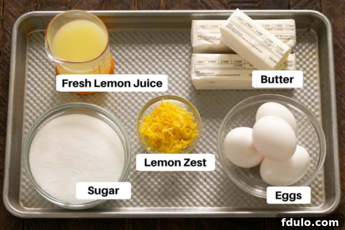Lemon Tart Filling Ingredients laid out on a sheet pan with labels, ready to be transformed.