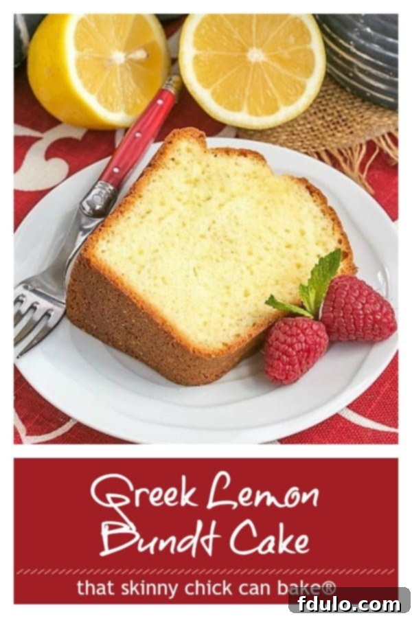 Greek Lemon Bundt Cake - A double dose of lemon plus Greek yogurt makes for a lovely homemade lemon cake! #dessert #lemon #Bundtcake #Greekyogurt #thatskinnychickcanbake Greek Lemon Bundt Cake photo and text collage