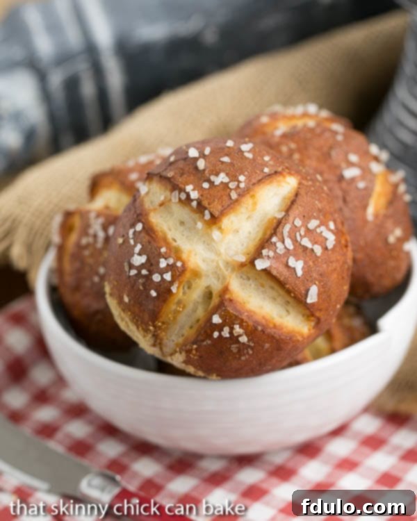 Pretzel Rolls in a white bowl.