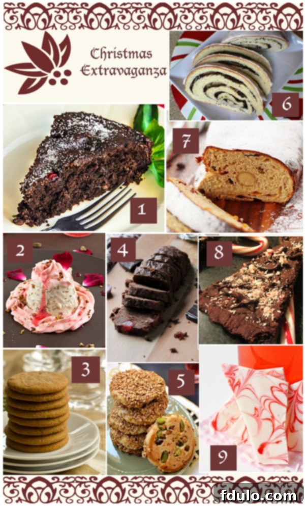 A festive collage of Christmas recipes, featuring holiday cookies, baked goods, and seasonal treats, inspiring festive baking