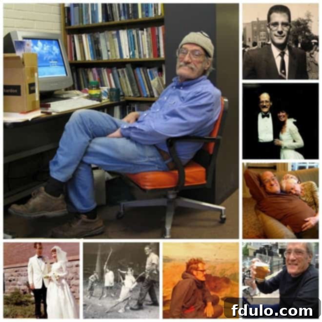 A heartfelt photo collage showcasing various moments of my dad, 'The Dude', throughout his life, celebrating his memory on Father's Day.