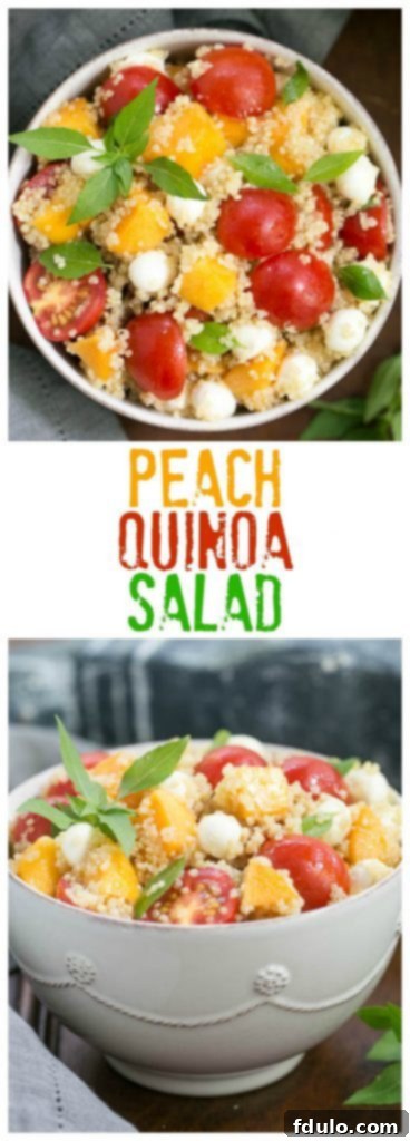 Peach Quinoa Caprese Salad | A tasty twist on the classic Italian salad with peaches and quinoa - a vibrant image perfect for Pinterest.