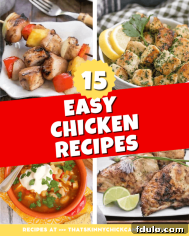 Lots of terrific chicken recipes to add to your menu A vibrant collage showcasing four mouth-watering chicken dishes: honey glazed chicken kabobs, garlic parsley skillet chicken, Southwestern chicken salad, and grilled Thai chicken, promising delicious meal inspiration.