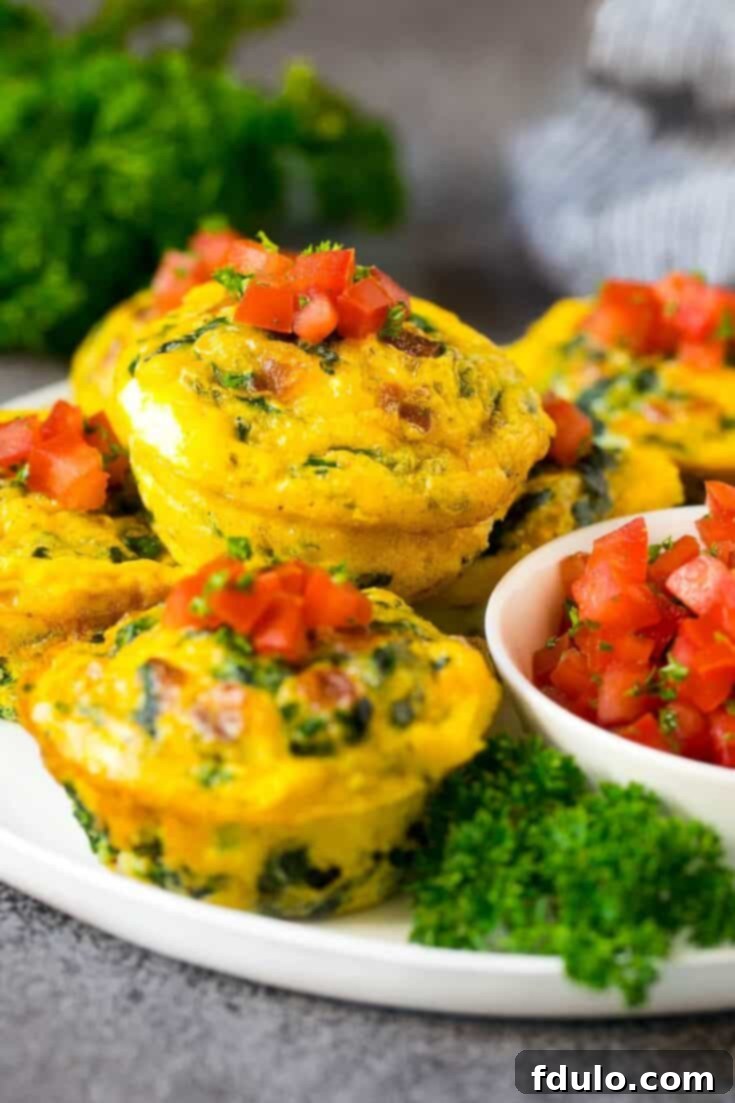 Effortless School Year Meals 20 Breakfast Egg Muffins, individual portions of scrambled eggs with vegetables and cheese, baked in a muffin tin.