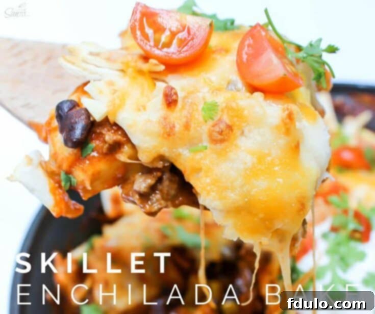Effortless School Year Meals 9 Skillet Enchilada Bake, a cheesy and flavorful one-pan Mexican-inspired dish.