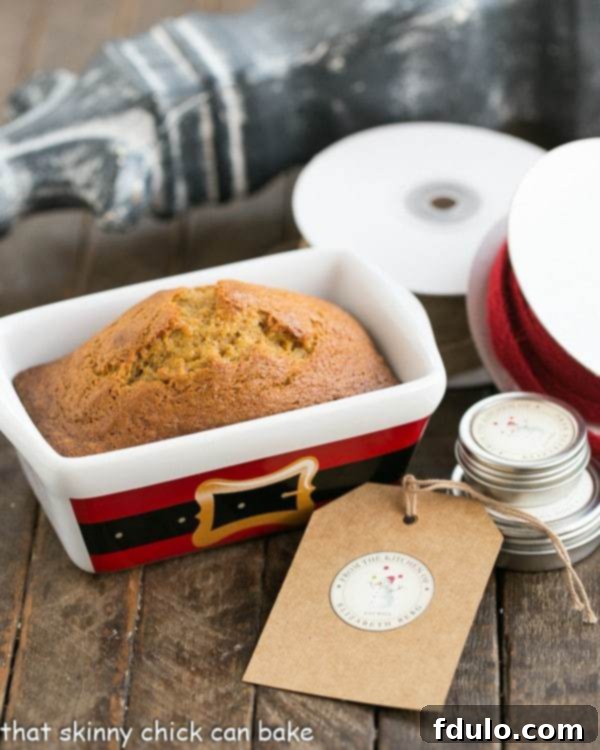 Mini Pumpkin Breads with gift wrapping supplies.
