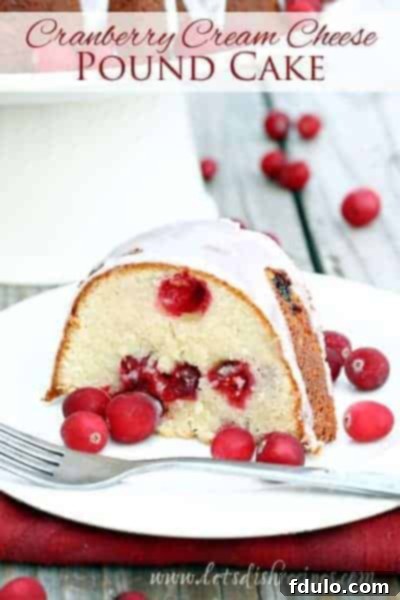 Cranberry Cream Cheese Pound Cake, a moist, rich cake studded with tart cranberries and creamy cheese.