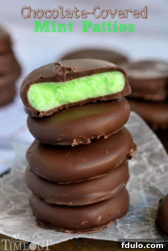Chocolate Covered Mint Patties, homemade refreshing peppermint centers coated in rich dark chocolate.