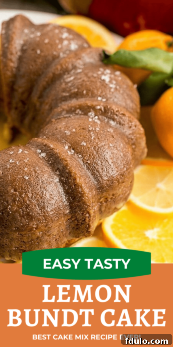 A vibrant photo and text collage showcasing the Easy Lemon Bundt Cake from various angles, emphasizing its irresistible appeal and the shortcut secret.