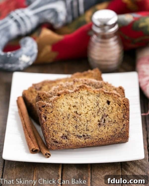 Slices of Cinnamon Topped Banana Bread on a plate