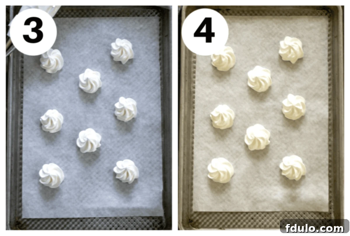 Meringue cookies process shots numbered 3,4.