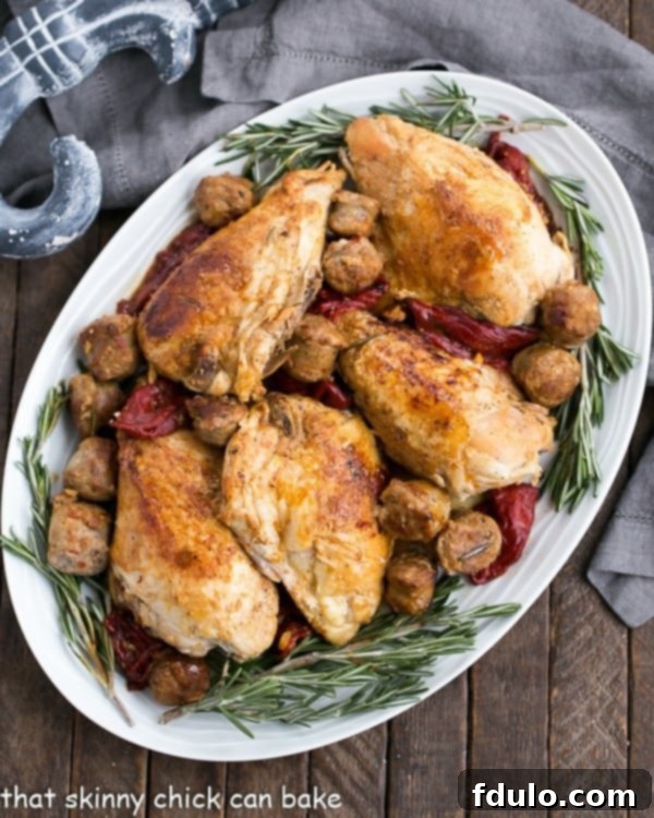 Chicken Scarpariello with Sausage | A superb chicken entree with an extraordinary depth of flavor from garlic, herbs and white wine