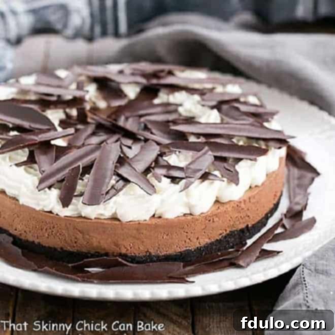 Decadent Easy Chocolate Mousse Tart with chocolate crust and shards.