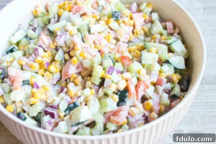 Fresh Vegetable Salad, a chopped vegetable salad with a delicious creamy dressing.