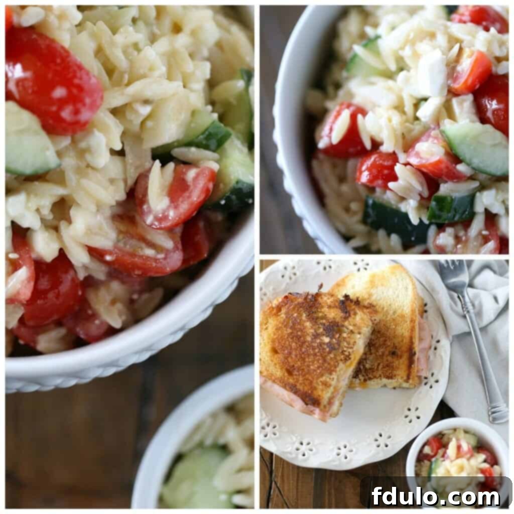 Italian Orzo Pasta Salad, another delicious pasta salad with orzo, tomatoes, cucumbers, and feta.