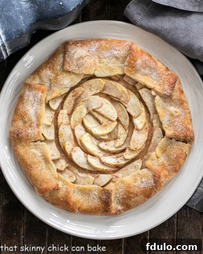 Overhead Rustic Apple Galette on a white plate