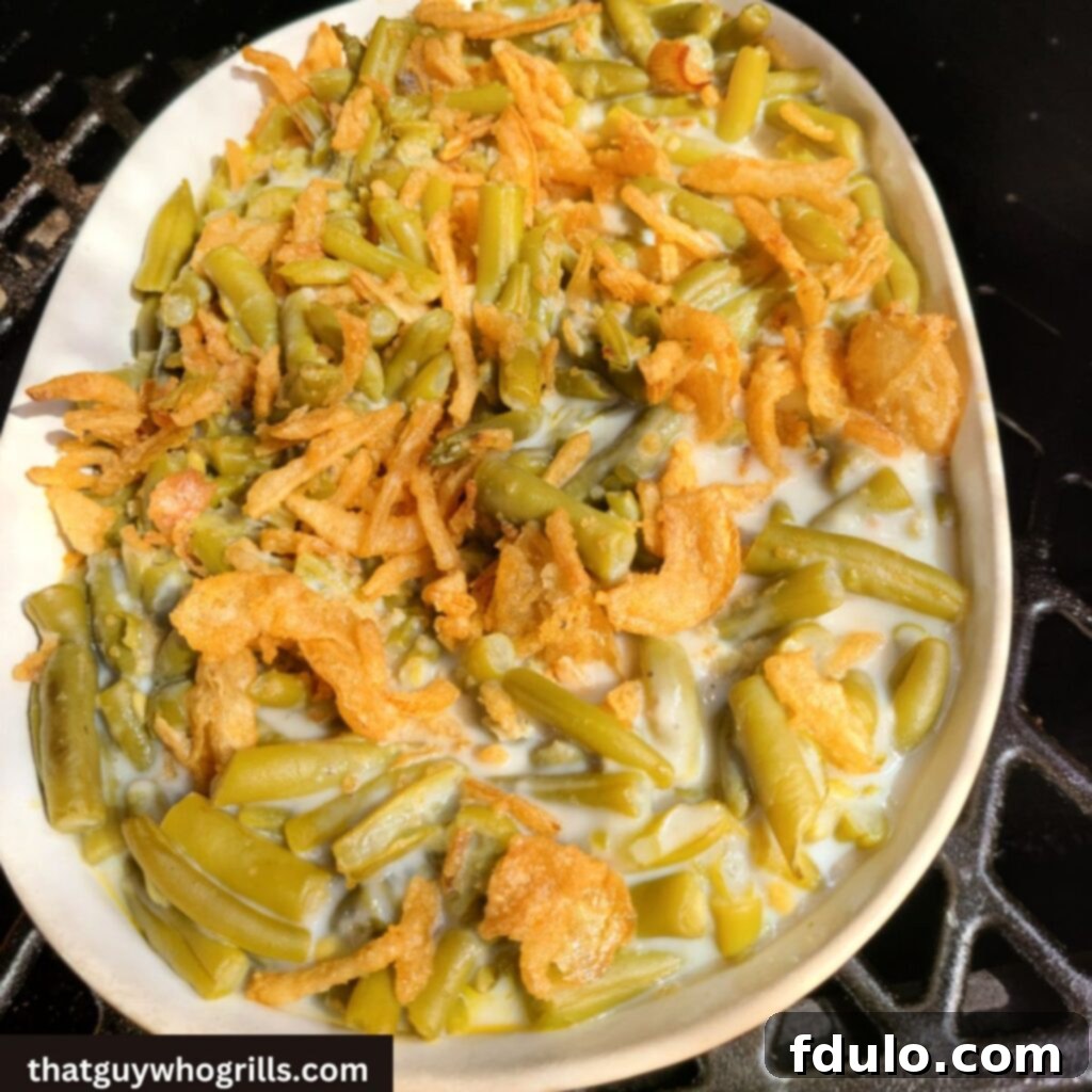 Next-Level Smoked Sides 5 Smoked Green Bean Casserole on pellet grill smoking