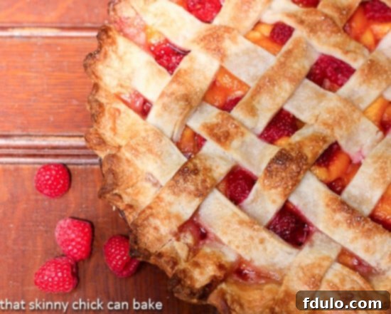 Overhead view of Lattice Topped Peach Raspberry Pie