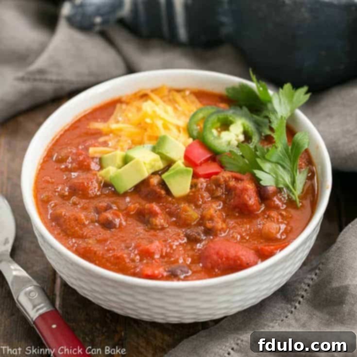 Easy Black Bean Chili in a white bowl