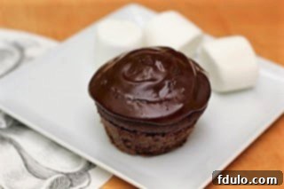 Cream Filled Chocolate Cupcake on a white cake with marshmallows