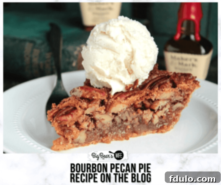 A beautifully baked, rich Bourbon Pecan Pie, featuring a golden, flaky crust and a glossy, dark pecan filling, promising a sophisticated twist on a classic.