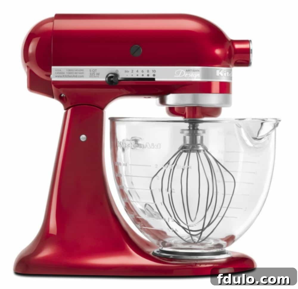 A stunning 5-quart KitchenAid Artisan Design Series Stand Mixer with a glass bowl