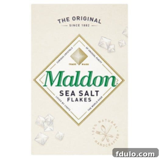 Distinctive flakes of Maldon Sea Salt in its signature box