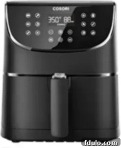 Sleek black Cosori Air Fryer with a digital touch screen