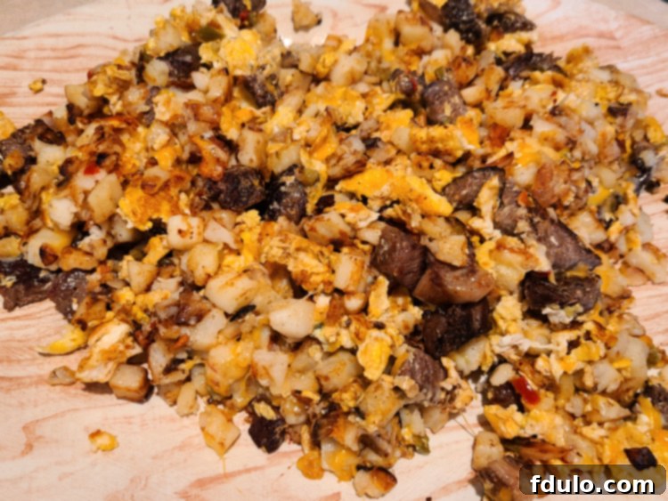 Prime Rib Breakfast Hash served on a platter