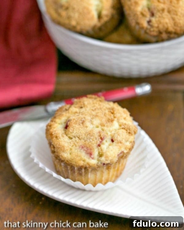 Streusel Topped Rhubarb Muffins - Moist, tender muffins filled with diced rhubarb and topped with a buttery streusel Streusel Topped Rhubarb Muffins - Moist, tender muffins filled with diced rhubarb and topped with a buttery streusel.
