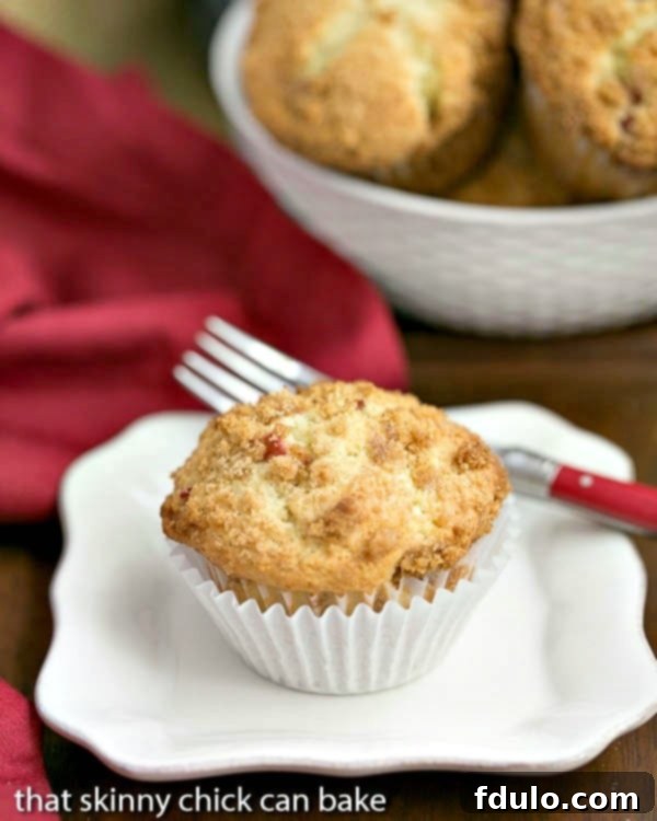 Streusel Topped Rhubarb Muffins - Moist, tender muffins filled with diced rhubarb and topped with a buttery streusel Streusel Topped Rhubarb Muffins - Moist, tender muffins filled with diced rhubarb and topped with a buttery streusel.