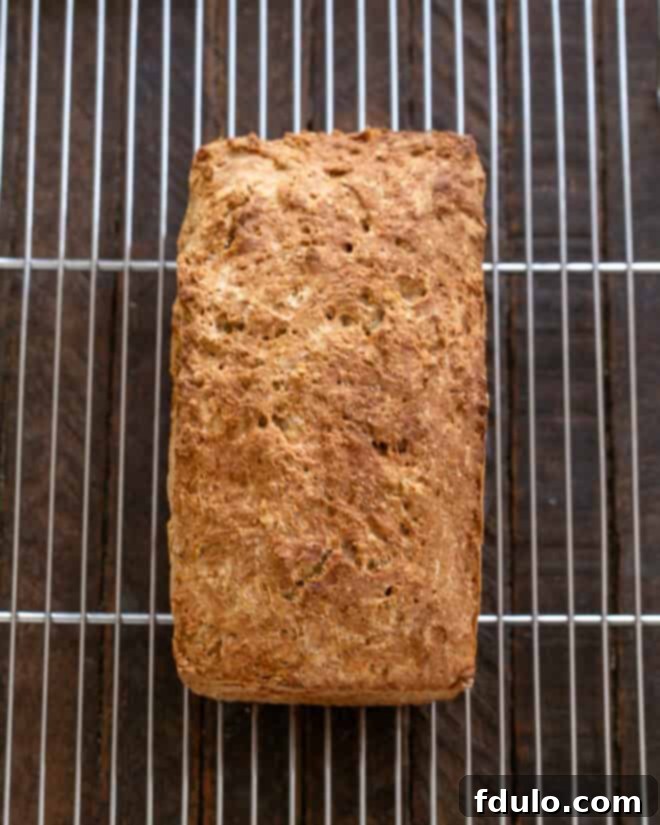 Freshly baked Irish Brown Bread cooling on a wire rack.