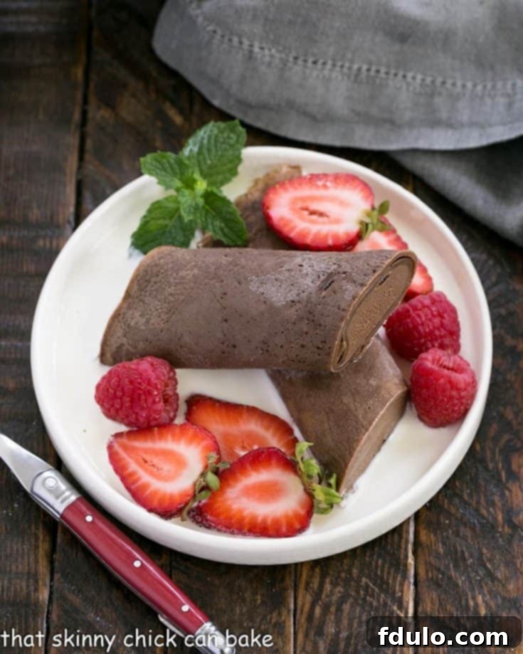 Icy Chocolate Crêpe Bliss 4 Frozen Chocolate Crêpes Recipe, a delicious and elegant dessert.