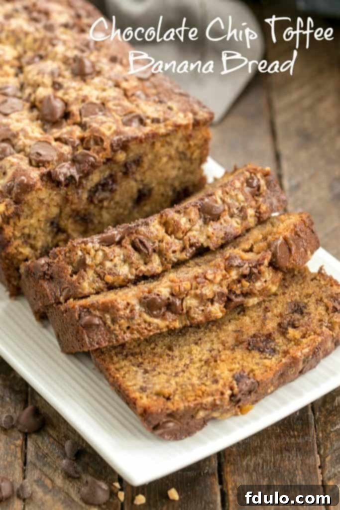 Chocolate Chip Toffee Banana Bread - a perfectly baked loaf, rich with flavor