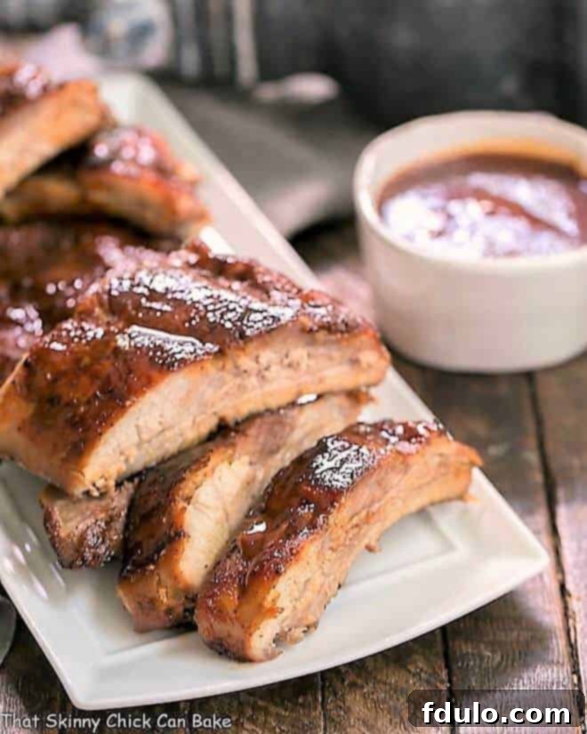 Instant Pot Baby Back Ribs on a white serving tray