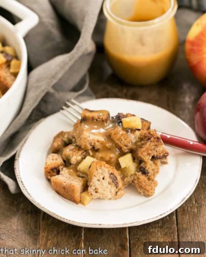 Gluten Free Apple Cinnamon Bread Pudding on a white dessert plate