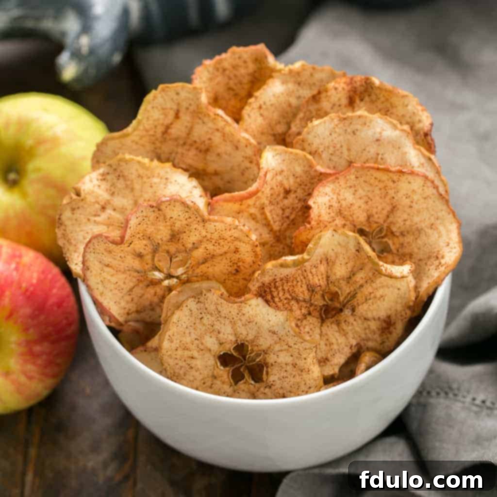Irresistible Apple Recipes 12 Crispy cinnamon apple chips on a baking sheet.
