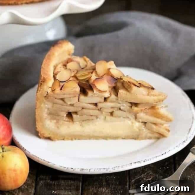 Irresistible Apple Recipes 8 An elegant slice of cream cheese apple torte with layers of cream cheese and apples.
