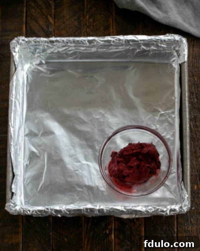 White Chocolate-Kissed Red Velvet Brownies 4 Red velvet brownies pan with red velvet paste.