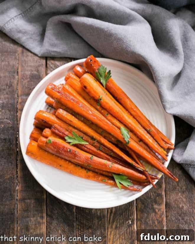 Honey Balsamic Roasted Carrots on a serving plate.