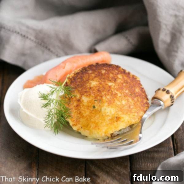 Golden Gruyere Potato Fritters 2 Gruyere Potato Cakes | Cheesy, herbed mashed potatoes fried to perfection