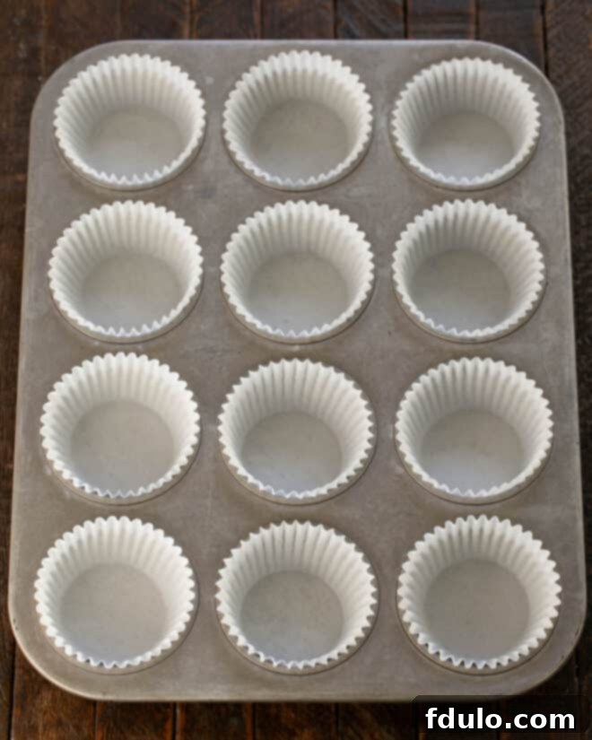 Muffin tin with paper liners.