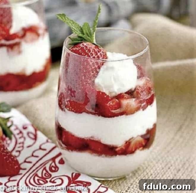 No-Bake Strawberry Cheesecake Parfaits layered in clear drinking glasses.