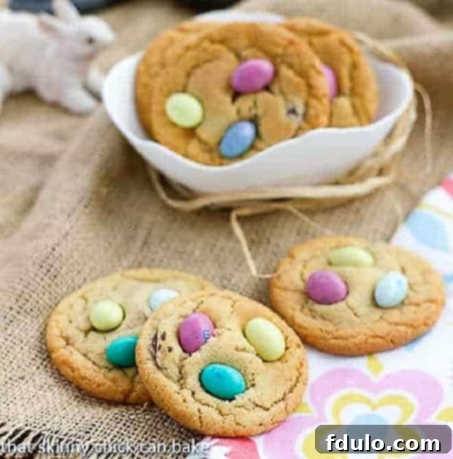 Easter Egg Cookies on a spring floral napkin and in a white bowl