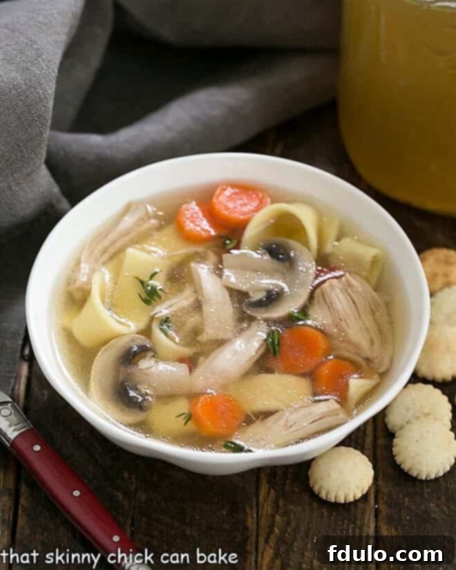 A bowl of soup made with Instant Pot Chicken Stock.